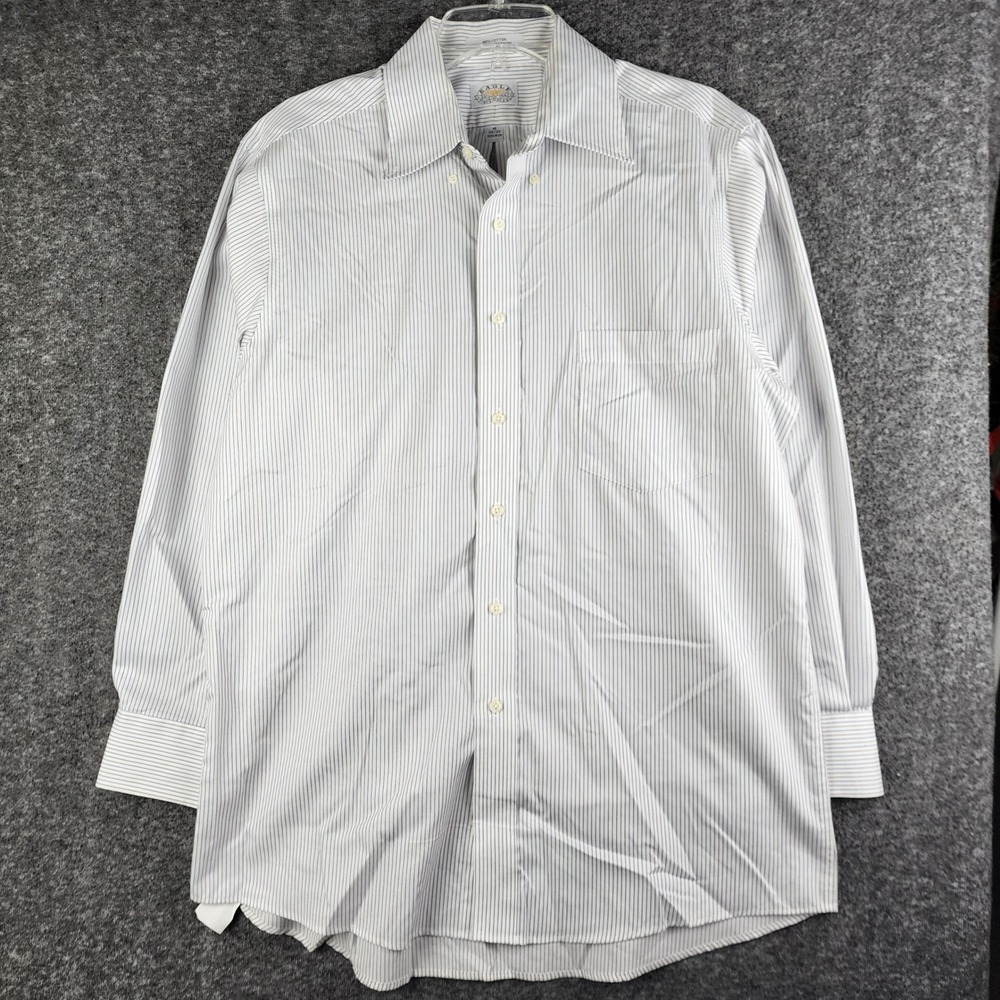 Eagle‎ Shirtmakers Button Down Mens 16 32/33 White Blue Striped Non-Iron Cotton